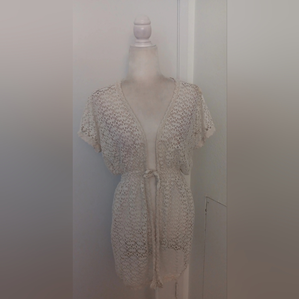 Elegant Cream Crochet Swim Coverup